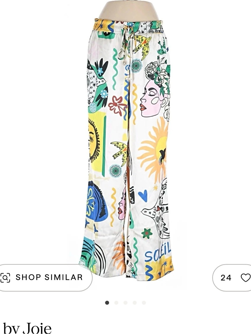 White Graphic Print Wide-Leg Drawstring Pants